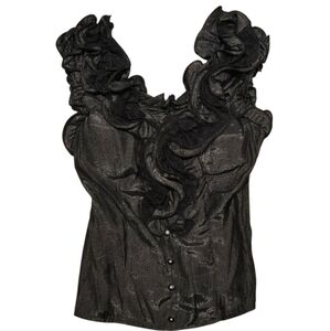 Oh Yes‎ Y2K Black Shimmery Camisole Ruffle Faux Button Detail Size Small